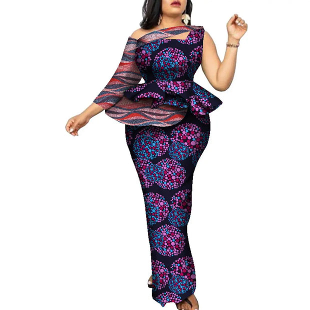 BintaRealWax African Women Clothing Bazin Rich Top and Skirt Sets Plus Size 7XL African Clothing 2 Pieces Skirt Set WY9067