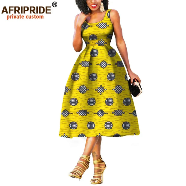 African Dresses for Women African Clothes Summer Dress for Women Knee-length Sleeveless Batik Party Dress A722534