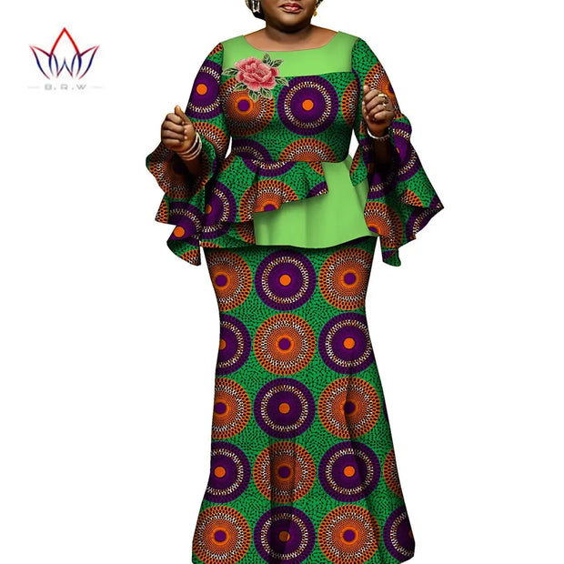 African Clothes for Women 2 Pieces Outfits Set African Print Pleated Tops and Long Skirts Traditional Clothing Party WY10413