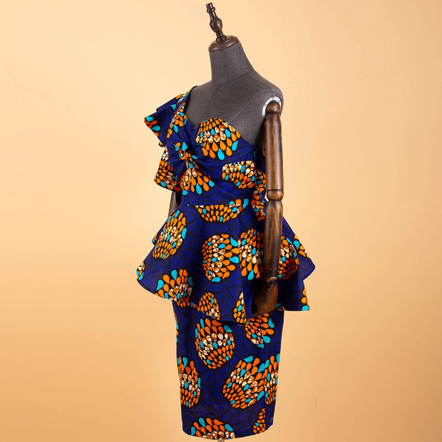 African 2 Piece Set for Women Crop Top + Print Skrit Set Ankara Clothing Dashiki Outfits Blouse Shirt Midi Skirt Casual S1926100