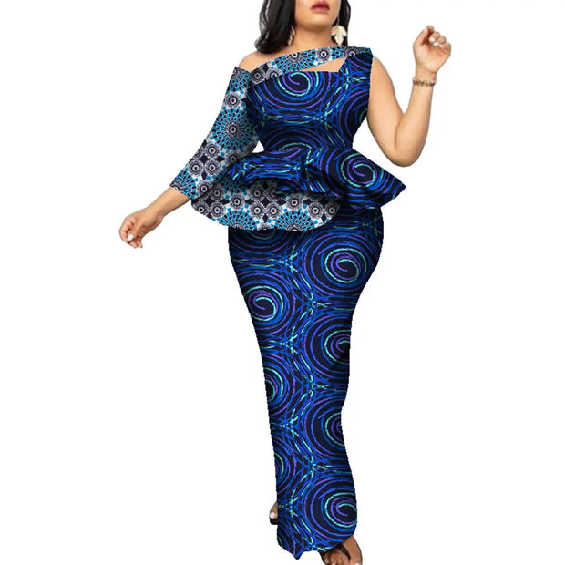 BintaRealWax African Women Clothing Bazin Rich Top and Skirt Sets Plus Size 7XL African Clothing 2 Pieces Skirt Set WY9067