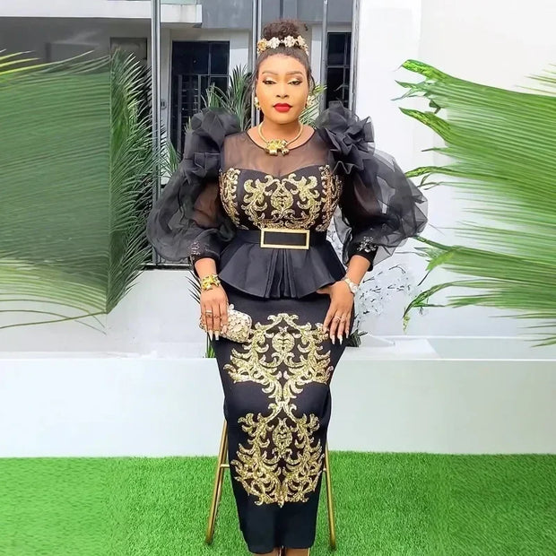African Clothes 2025 New African Dresses for Women Fashion Plus Size Sequin Evening Party Long Dress Dashiki Ankara Outfits Robe