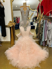 New Elegant Diamonds Prom Dress Glitter Crystals Rhinestone Beads Ruffles Luxury Birthday Party Dress Evening Gown Customized