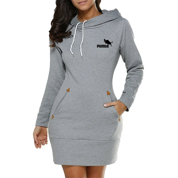 Sweatshirt Women's Dresses Pockets Fashion Casual Zip Neckline Sports Skirt Warm Simple Daily Hooded Woman Comfort Spring Autumn