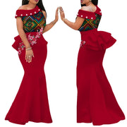 African Print Dresses for Women Riche Applique Draped Peals Long Dress Party Vestidos Traditional African Lady Clothing WY444