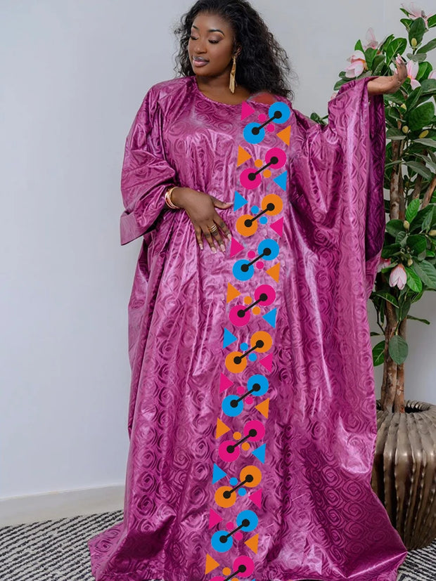 Rose Red Bazin Riche Printed For African Women Ankara Senegal Traditional Wedding Party Clothing Bazin Boubou Dashiki Robe