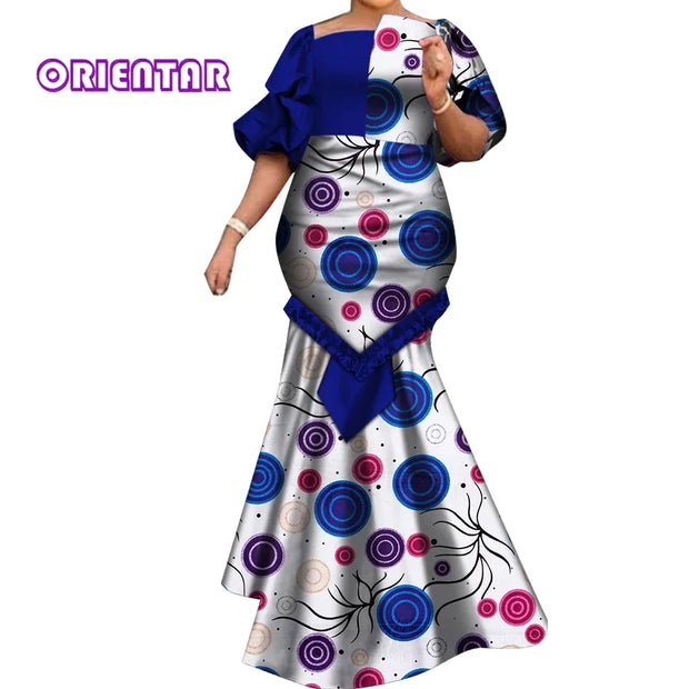 African Dresses for Women Fashion Print Patchwork Ruffle Long Dashiki Dress African Ball Gown for Evening Party WY6824