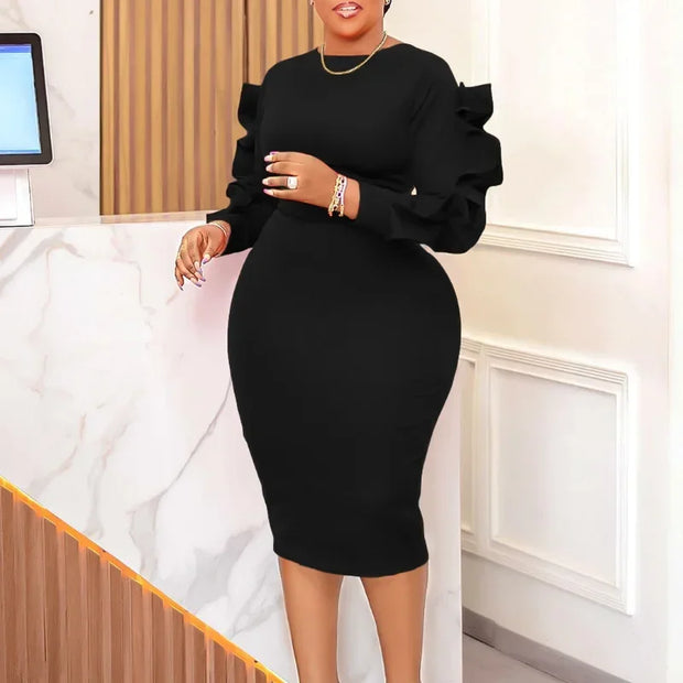 Elegant African Women Dresses White Party Dress Sexy Long Lace Sleeve Peplum Knee Length Christmas Event Evening Africa Gowns