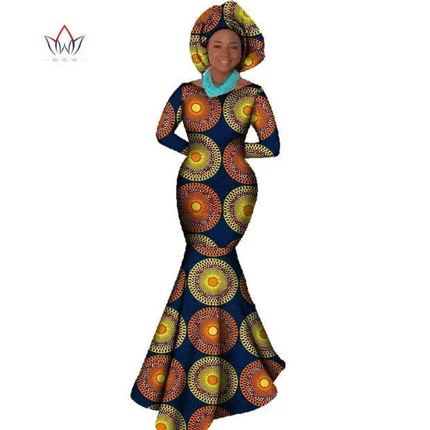 African Women Clothing Long Sleeve Dress Evening Sexy Dress Party Dresses Mermaid Dress Christmas Gift Plus Size 6XL BRW WY556