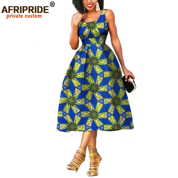 African Dresses for Women African Clothes Summer Dress for Women Knee-length Sleeveless Batik Party Dress A722534