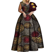 Bintarealwax Dashiki African Print Dresses Bazin One-shoulder Party Dress Vestidos Plus Size African Dresses for Women WY3834