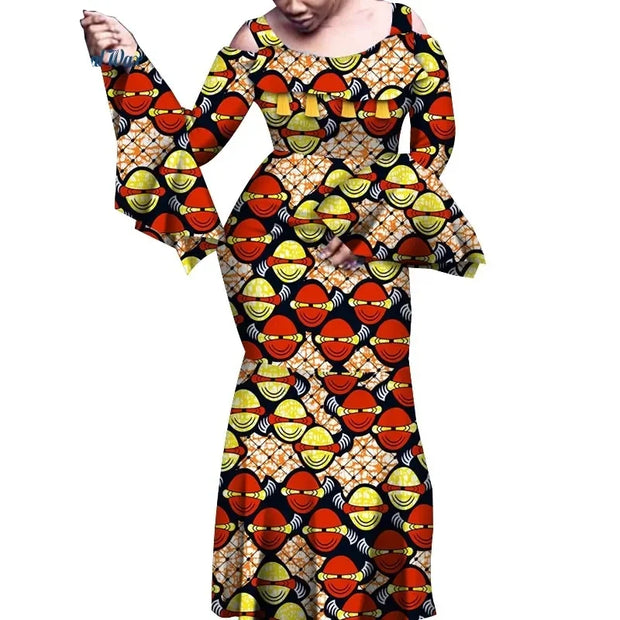 African Dresses for Women Print Flare Long Sleeve Dresses Vestidos  Riche African Wedding Party Sexy Ankara Dresses WY6843