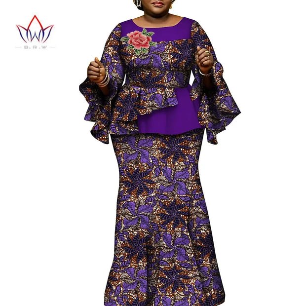 African Clothes for Women 2 Pieces Outfits Set African Print Pleated Tops and Long Skirts Traditional Clothing Party WY10413