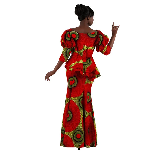 Church African Skirt and Top 2pcs Set High Waist Handmade Plus Size Wedding Party Clothing for Elegant Fashion Lady WY9335
