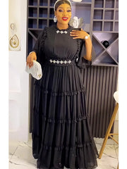 Plus Size African Party Dresses for Women 2024 New Summer Fashion Chiffon Evening Gown Elegant Turkey Muslim Maxi Long Dress