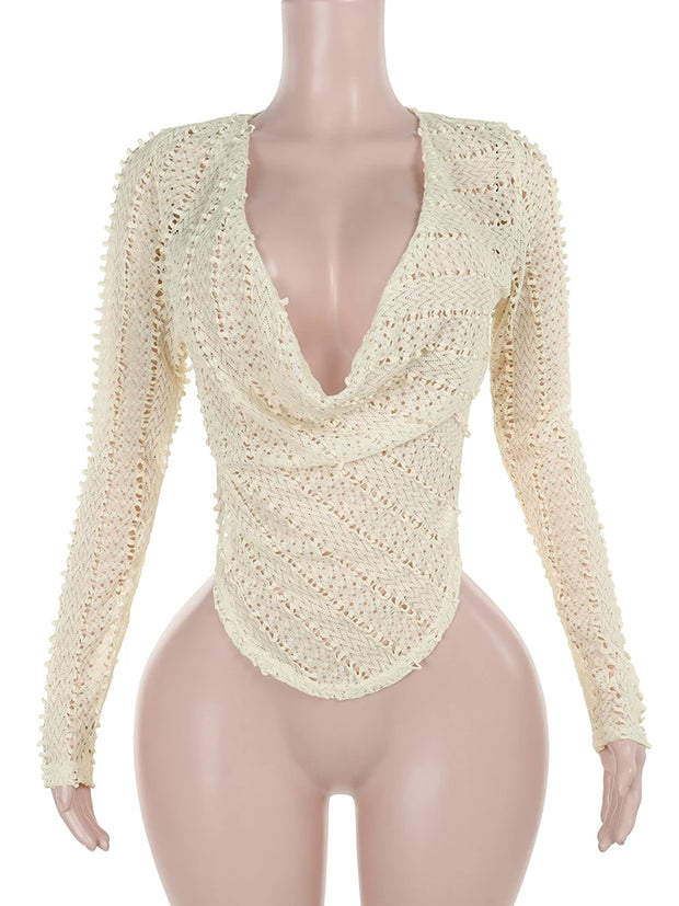Weird Puss Swing Collar Crop Tops Women See Through Sexy Fashion Coquette Long Sleeve Wild Streetwear Midnight Party Slim Tees