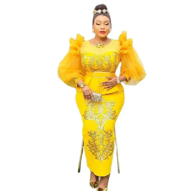African Clothes 2025 New African Dresses for Women Fashion Plus Size Sequin Evening Party Long Dress Dashiki Ankara Outfits Robe