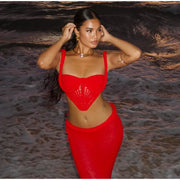 Sexy Knitted Tanks Skirts Set Women Chic Hollow-out Backless Sling Crop Top Hip Package Long Skirt 2025 New Female Beach Outfits