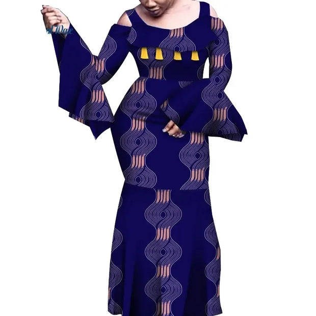 African Dresses for Women Print Flare Long Sleeve Dresses Vestidos  Riche African Wedding Party Sexy Ankara Dresses WY6843