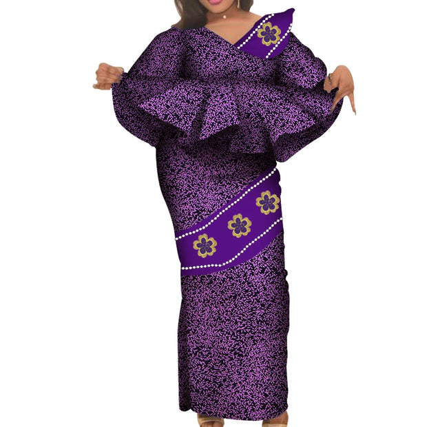 African Traditional Clothing for Women Elegant Long Skirts and Crop Tops African Print Cotton Lady Ankel-length Skirt Set WY3922