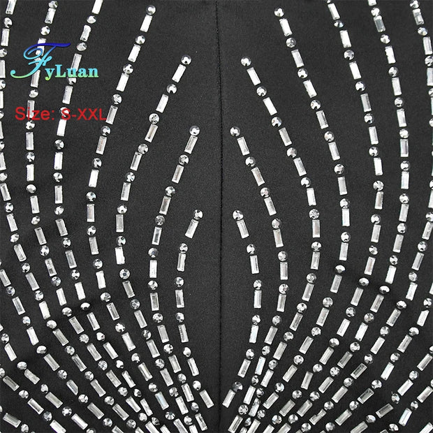 Tight Fitting Off Shoulder Backless Women Lace Up Short Skirt Sheer Mesh Hot Rhinestones Girl Dress Banquet Birthday Party Cloth