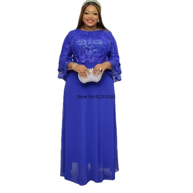 Customized African Party Dresses for Women 2025 Fashion Dashiki Ankara Lace Wedding Gowns Elegant Turkey Muslim Maxi Dress Plus