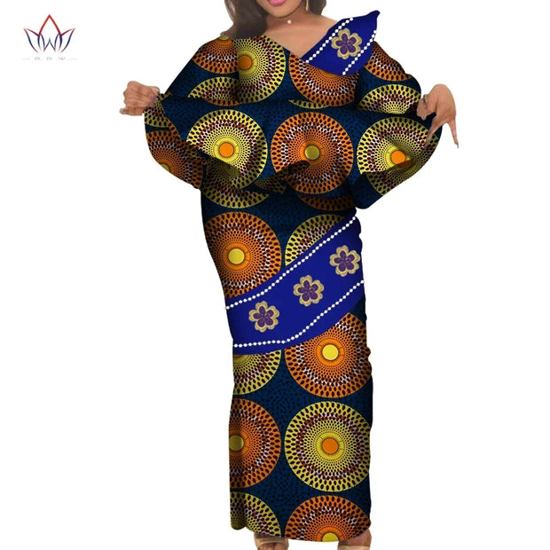 African Traditional Clothing for Women Elegant Long Skirts and Crop Tops African Print Cotton Lady Ankel-length Skirt Set WY3922
