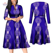 BintaRealWax African Dresses for Women Elegant V Neck Office Midi Dresses with Belt Riche Cotton Africa Print Clothing WY7886