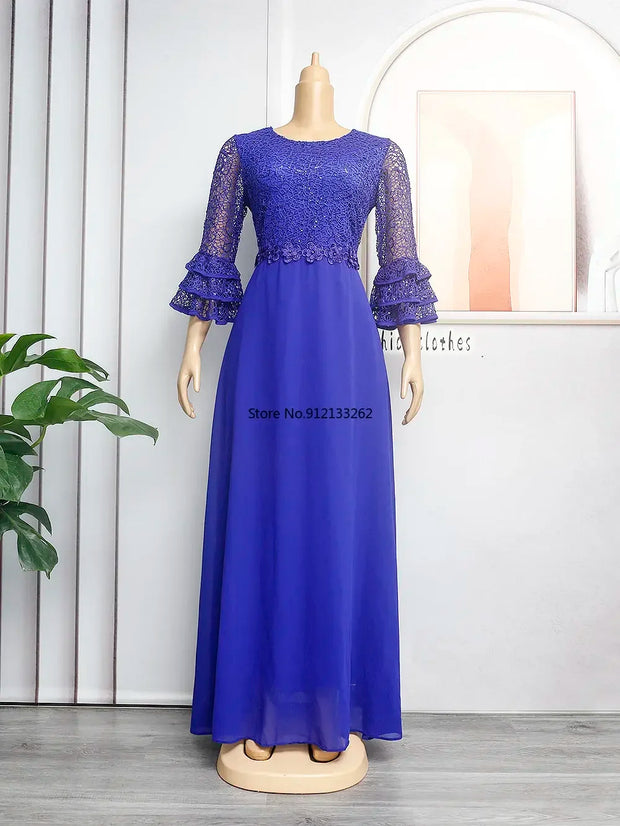 Customized African Party Dresses for Women 2025 Fashion Dashiki Ankara Lace Wedding Gowns Elegant Turkey Muslim Maxi Dress Plus