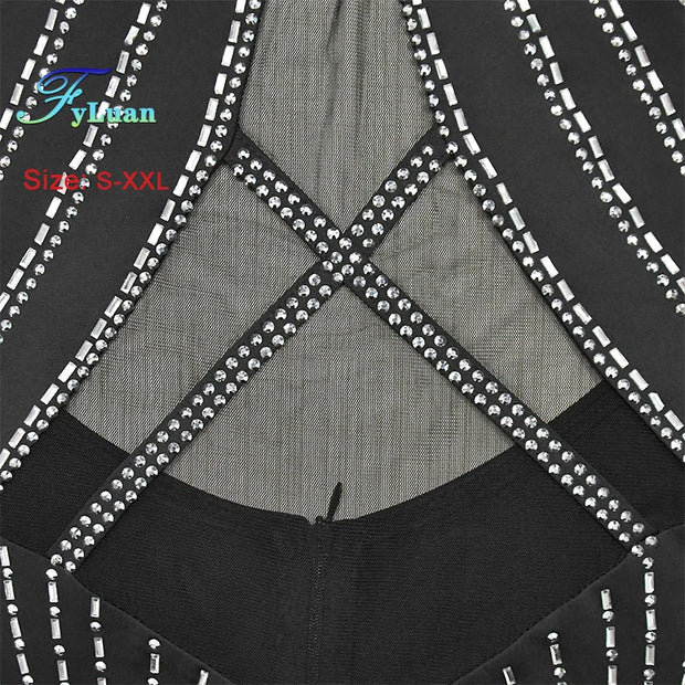 Tight Fitting Off Shoulder Backless Women Lace Up Short Skirt Sheer Mesh Hot Rhinestones Girl Dress Banquet Birthday Party Cloth