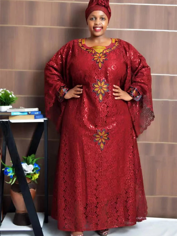 African Dresses for Women Plus Size Africa Clothes Dashiki Ankara Lace Outfits Gown Kaftan Muslim Wedding Party Long Maxi Dress