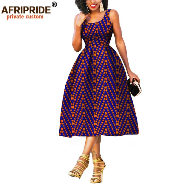 African Dresses for Women African Clothes Summer Dress for Women Knee-length Sleeveless Batik Party Dress A722534