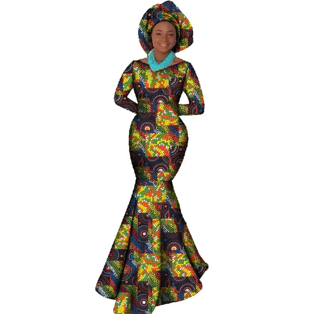 African Women Clothing Long Sleeve Dress Evening Sexy Dress Party Dresses Mermaid Dress Christmas Gift Plus Size 6XL BRW WY556