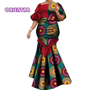 African Dresses for Women Fashion Print Patchwork Ruffle Long Dashiki Dress African Ball Gown for Evening Party WY6824