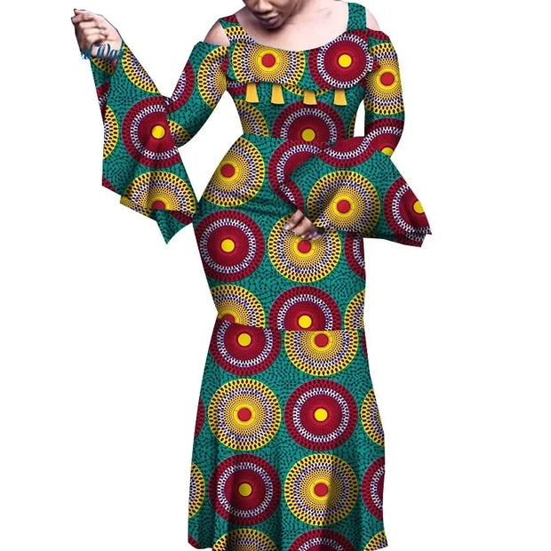 African Dresses for Women Print Flare Long Sleeve Dresses Vestidos  Riche African Wedding Party Sexy Ankara Dresses WY6843