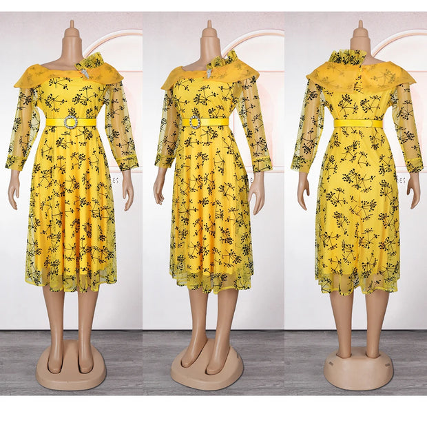 African Dresses for Women 2025 Plus Size Evening Party Long Dress Africa Clothing Elegant Turkey Muslim Print Maxi Dress