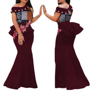 African Print Dresses for Women Riche Applique Draped Peals Long Dress Party Vestidos Traditional African Lady Clothing WY444