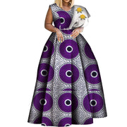 Bintarealwax Dashiki African Print Dresses Bazin One-shoulder Party Dress Vestidos Plus Size African Dresses for Women WY3834