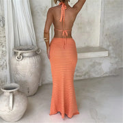 Sexy Halter V Neck Backless Knitted Beach Cover Up Cover-ups Beach Dress Beach Wear Beachwear Two Pieces Set Female Women V6379