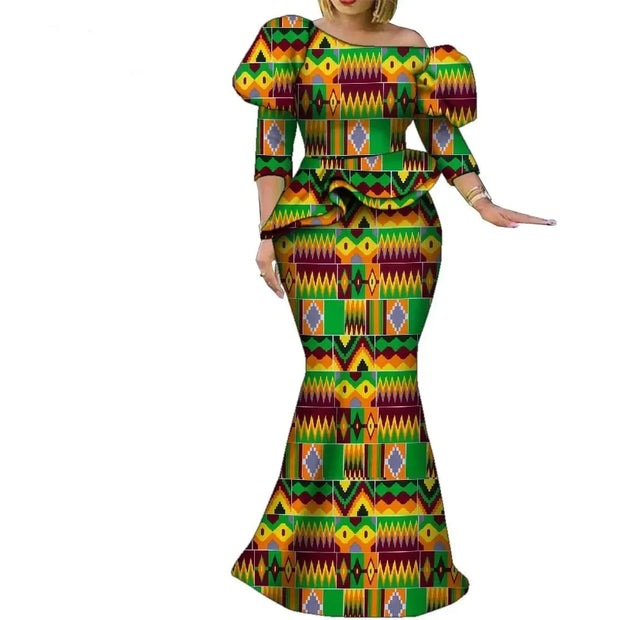 Church African Skirt and Top 2pcs Set High Waist Handmade Plus Size Wedding Party Clothing for Elegant Fashion Lady WY9335
