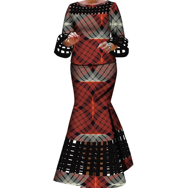 BintaRealWax New African 2 Pieces Sets for Women Dashiki Weave Design Clothes Bazin Riche Hollow Wedding Clothing WY490