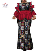 African Two Piece Outfits Set for Women Fashion Dashiki Ruffle Dashiki African Clothes Bazin Plus Size Clothing for Party WY4142