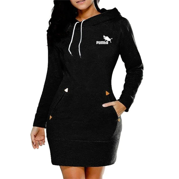 Sweatshirt Women's Dresses Pockets Fashion Casual Zip Neckline Sports Skirt Warm Simple Daily Hooded Woman Comfort Spring Autumn