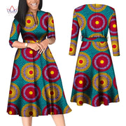 BintaRealWax African Dresses for Women Elegant V Neck Office Midi Dresses with Belt Riche Cotton Africa Print Clothing WY7886