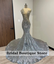 Sparkly Royal Blue Diamonds Mermaid Prom Dress Sequins Gown Bead Crystal Rhinestones Wedding Birthday Party Dress Customized