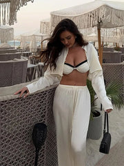 Women Cotton Linen Long Pagoda Sleeve Crop Top 2 Piece Set One Piece Twisted Knot Mini Skirt Suit Summer Lady Highstreet Outfits