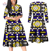 BintaRealWax African Dresses for Women Elegant V Neck Office Midi Dresses with Belt Riche Cotton Africa Print Clothing WY7886