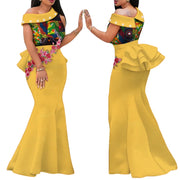 African Print Dresses for Women Riche Applique Draped Peals Long Dress Party Vestidos Traditional African Lady Clothing WY444