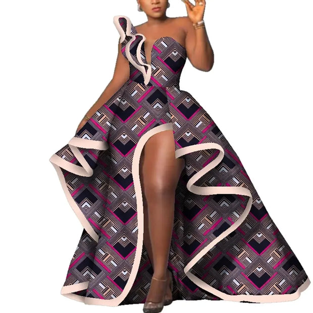 Dashiki Party Dresses Fashion Robe Africaine Ankara Floral Print Maxi Long Strapless Dresses African Dresses for Women WY6981
