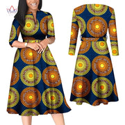 BintaRealWax African Dresses for Women Elegant V Neck Office Midi Dresses with Belt Riche Cotton Africa Print Clothing WY7886
